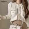 Neploe Höst Chic Pearl Button Sweaters Fashion Simple Cardigan O-Neck Casual All-Match Dubbelfickor Coat 1g715 211215