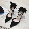 Style Lady's Fashion Single Shoes Pointed Shallow Back Bow Ankle Strap Kitten Heel Kid Suede Women Shoes