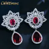 Good Quality Tiny Cubic Zirconia Stone Setting Flower And Pear Drop Dangle Earring with Rose Red Blue Crystal CZ036 210714