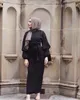 Roupas Islâmicas Étnicas Dubai Muslim Abaya Dress Mulheres Manga Puff Lace-Up Slim Robes Islã Tornozelo-comprimento Traje Vestido de Hijab