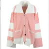 1226 2022 활주로 봄 브랜드 같은 스타일 스웨터 풀오버 긴 소매 옷깃 넥 핑크 그린 스트라이프 패션 여성 의류 고품질 Womens YL