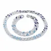 Europe Amérique Mode Style Hommes Couleur Argent Matériel Moulé À La Main Effet Argile Liens Blanc Bleu Laque Nuages Collier Bracelet225R