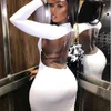 Winter Women Sexy Designer Backless White Black Bandage Dress Ladies Elegant Long Sleeve Bodycon Party Vestido 210527