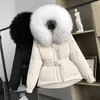 Janeveny 90% blanco pato abajo abrigo invierno mujeres con capucha enorme mapache de mapache espesar femenino pluma globo ropa parkas 211018