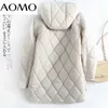 AOMO Femmes Beige Oversize Long Hood Parkas Automne Hiver Manches Boutons Poches Femme Manteau Chaud 6W02A 211025