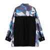 Cropped Patchwork Blouses Surdimensionnées Ou Cardigan Tops Streetwear Mode Harajuku Rétro Blusas Casual Grunge BF Pocket Lady 210515