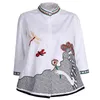 Vrouwen Herfst Fashion Tops Blouse Casual 3/4 Mouw Babydoll Runway Shirt Geborduurde Katoen Elegante Kantoor Dames Blusas 210520