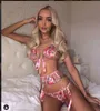 Femmes sexy sous-vêtements en dentelle ensemble de bikini mode bandage floral ensembles de vêtements de nuit pour femmes push up évider pyjamas bowknot taille haute femme lingeries costume