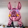 Concert Stage Decorative Animal Mascot Model 2.5m High Lighing Inflatable Pink Pig Balloon For Park Decoration