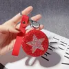 Круглая ручной работы Круглый Портативный Макияж Зеркало Keychain Женщины Rhinestone Кожаная Звездная Сумка Звезда Сумка Подвески Подвеска Ключ Держатель