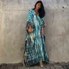 100% bomull Bohemian tryckta kvinnor strandklänning Badkläder täcker sommar tunika för kvinna Beachwear Robe de Plage Kaftan Q1218 210420