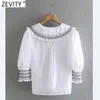 Kvinnor Vintage Agaric Lace Honeycomb Lattice Decoration White Smock Blouse Office Ladies Shirt Chic Blusas Tops LS9021 210416