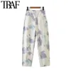TRAF Femmes Chic Mode Tie-Dye Imprimer Poches latérales Pantalon Vintage Taille haute Zipper Fly Femelle Cheville Pantalon Mujer 210415
