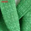 Tangada Женщины Двухбордовые Зеленые Tweed Blazer Пальто Винтаж Длинный Рукав Офис Леди Верхняя Одежда BE611 210609