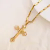 THAI BAHT G/F Gold Cross Pendant CZ 9 k Solid Fine Yellow Charms Lines Necklace Christian Jewelry Factory God