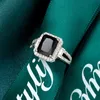 Küme halkaları moda dişi kristal zirkon taş yüzüğü 925 sterling gümüş kare siyah aşk sözü kadınlar için düğün mücevher gif209z
