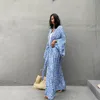 Damenbadebekleidung 2021 Bikini-Vertuschungen Blau Retro Selbstgürtel Frauen Sommer Kimono Kleid Strand Tragen Badeanzug Cover Up Maillot Femme