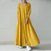 Casual Dresses Spring Autumn 2022 Long Sleeve Maxi Dress Women Loose V-neck Plus Size Black,Navy Blue,Yellow,Brown Female Vestidos