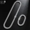 Hip Hop 10MM AAA CZ Bling Iced Out Cubic Zirconia Bracelet Necklace Geometric Stone Tennis Cuban Chain Bracelets Men Jewelry X0509