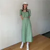 Vintage Green Plaid Short Shirt And High Waist Slim Long Skirt Women'S Summer Korean Two-Piece Girls' Sweetown Suits Streetwear 210421