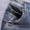 European Vintage Fashion Men Jeans Retro Mörkblå Elastisk Slim Fit Ripped Distribed Designer Casual Denim Byxor CNCZ