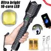 Ficklampor Torches Kraftfull XHP160 LED USB C Uppladdningsbar 26650 Torch 16-Cores 8800LM Tactical Handlampa För Utomhus Camping Hun