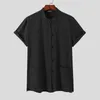 Heren casual shirts incudun chinese stijl mannen shirt effen kleur mandarijn kraag katoen vintage tang pak knop korte mouw 2021 kleding