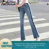 Tataria taille haute côté rayé jean femmes longueur cheville maigre botte coupe décontractée pantalon en denim mince 210514