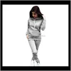 Women'S Two Piece Pants Apparel Women Tracksuits Autumn Winter Solid Color Hooded Suits Hoodies Jogger Sets S-5Xl Pull 0U514