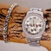 Men Watches High Quality Luxury Crystal Diamond Gold Watch Steel bracelet chain Sparkling Dress Wristwatch