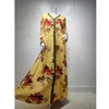 Ethnic Clothing AB077 Drop Elegant Plus Size Dress Yellow Floral Abaya 2021 Woman Muslim Female Jalabiya Arabic Clothes World Apparel