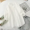 Hsa Blouses pour femmes mode chemises blanches rose col claudine mignon pur coton haut d'été Chic Harajuku Blouse 210430