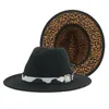 女性のための広い縁取りhedoras hat leapardパッチワークパナマ冬の男性