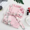 Pijamas Mulheres 5 peças Pijamas rosa conjuntos de cetim seda sexy lingerie casa desgaste sleepwear set pijama mulher plus size pijama 210608