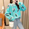 女性ピンクグリーンセーターのためのH.Sa Leopardセータープルオーバー韓国のファッションパッチワーク醜いクリスマススプリングワーク210417