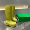 2021 High version Designer boots jelly color rain Knee boot trend with wavy bottom lines to increase breathable sheepskin foot pads Gift