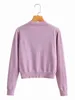 knitted cropped cardigan women autumn winter purple short cardigans long sleeve button casual streetwear tops 210427