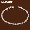 925 prata esterlina 4mm link corrente pulseira para mulheres torcidas corda pulseiras jóias