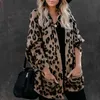 Imprimé léopard tricoté longs cardigans pull femmes à manches longues kahki vintage cardigan pull décontracté bureau dames tenue 210415
