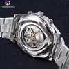 Forsining Stainless Steel Waterproof Mens Skeleton Watches Top Brand Luxury Transparent Mechanical Sport Male Wrist Watches 210804