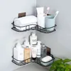 1/2 pièces noir shampooing stockage support étagères cuisine assaisonnement poinçon coin cadre douche étagère Robe crochet salle de bain accessoires 211112