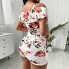 Femmes Floral Strap Tops Off-Shoulder Taille Haute Shorts Deux Pièces Ensemble Femmes Mode Vêtements Cordon Shorts Ensemble 210521