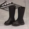 Kinder Mode hohe Stiefel Jungen Mädchen plus samt warme Romman reine klassische schwarze Qualität Mikrofaser Obermaterial Babyschuhe 211227