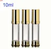 300pcs/lot 10ml Empty plastic Split charging bottle, 10cc Airless Lotion Pump Bottles. Refillable Container with gold lidsgood qty