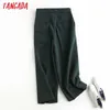 Tangada mode kvinnor svart brett ben kostym byxor byxor fickor knappar kontor dam pants pantalon 4c76 210609