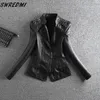 Swredmi Moda Red Motocicleta Casaco de Couro Mulheres Rivet Zíperes Biker Casaco de Couro Plus Size S-3XL Suede Outerwear 211007