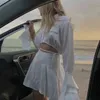 Biała Summer Sukienka Garnitury Kobiety Casual Beach Holiday Vestidos 2 sztuki Zestaw Koreańskich Koszule Vestido Mini Elegante 210427