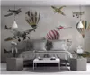 Sfondi Carta da parati personalizzata Po 3d per pareti 3 D Dipinto a mano Cartoon Aeroplano Palloncino Cielo Camera dei bambini Sfondo Muro