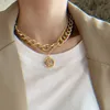 Hip Hop Necklaces Double Layer Queen Coin Head Short Clavicle Chain Thick For Women Choker Party Jewelry