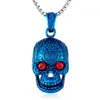 Antik Silber Gold Blau Schwarz Damen Biker Punk Herren Totenkopf Halskette Anhänger Rotes Auge Edelstahl Anhänger Schmuck mit Rubin CZ Stein